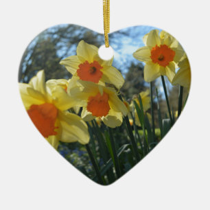 Mooie gele lente, oranje daffodilbloemen keramisch ornament