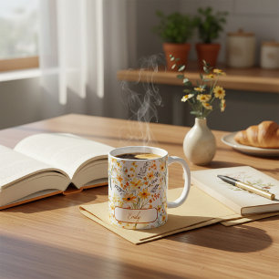 Mooie gele lente wilde bloemen gepersonaliseerd koffiemok