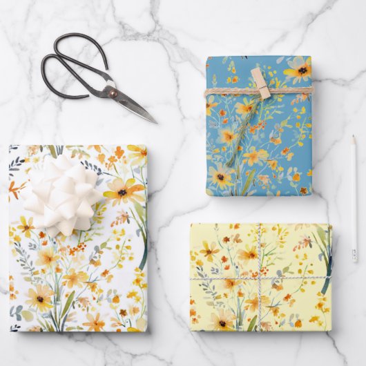 Mooie gele lente wilde bloemen inpakpapier vel (Voorkant)