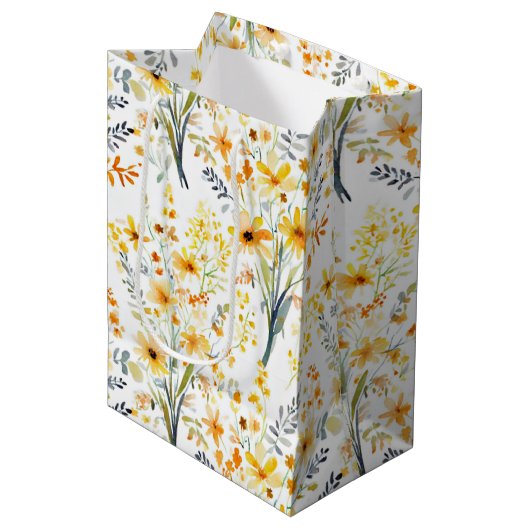Mooie gele lente wilde bloemen medium cadeauzakje (Voorkant Gekanteld)