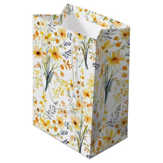 Mooie gele lente wilde bloemen medium cadeauzakje (Achterkant Gekanteld)