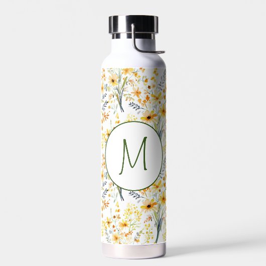 Mooie gele lente wilde bloemen monogram waterfles (Links)
