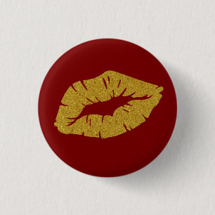 Mooie Gele Lippenstift Kus Geïsoleerd Ronde Button 3,2 Cm
