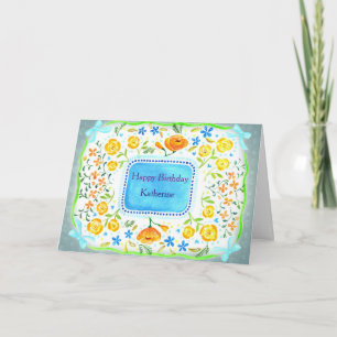 Mooie Gele & Oranje Bloemstuk Aangepaste Naam Verj Kaart