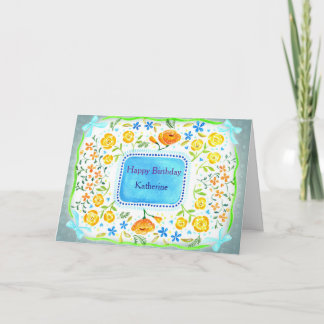 Mooie Gele & Oranje Bloemstuk Aangepaste Naam Verj Kaart