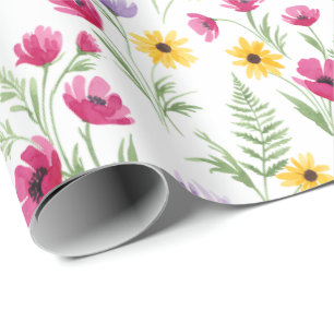 Mooie Gele, Paarse, Roze Bloemige Waterverf Cadeaupapier