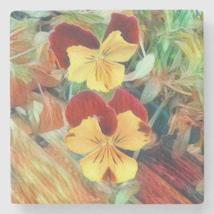 Mooie gele rode bruin gekleurde Pansies Pansy Stenen Onderzetter