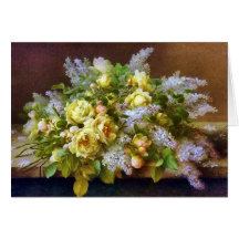 Mooie gele rozen en Lilacs Painting Card