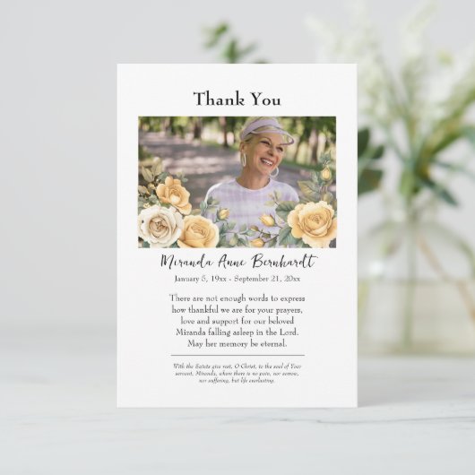 Mooie gele rozen foto Orthodoxe begrafenis Bedankkaart (Staand voorkant)