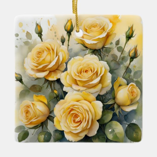 Mooie gele rozen keramisch ornament (Voorkant)