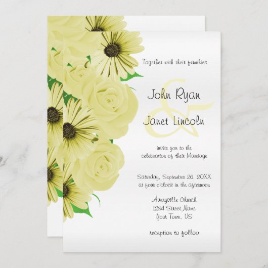 Mooie gele rozenbeugels en feestdagen kaart (Voorkant / Achterkant)