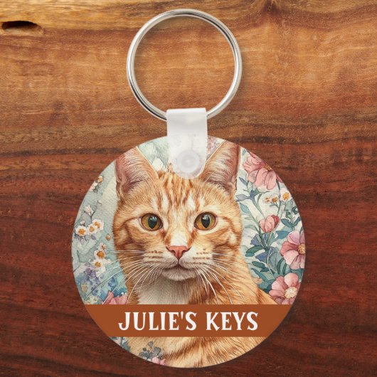 Mooie gele Tabby Cat Custom Sleutelhanger (Achterkant)