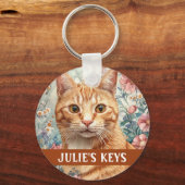 Mooie gele Tabby Cat Custom Sleutelhanger (Voorkant)