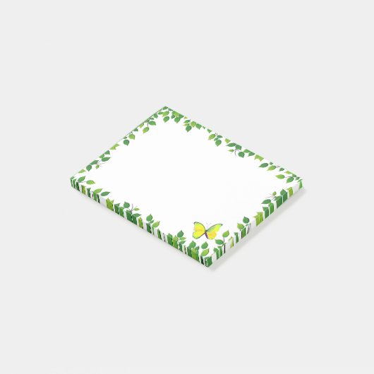 Mooie gele vlinder en groen Lijst Post-it® Notes (Schuin)