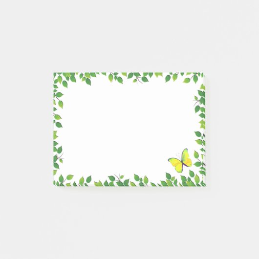 Mooie Gele Vlinder & Groen Blad Frame Post-it® Notes (Voorkant)