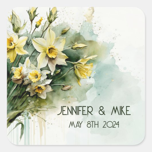 Mooie gele water narcissen vierkante sticker (Voorkant)