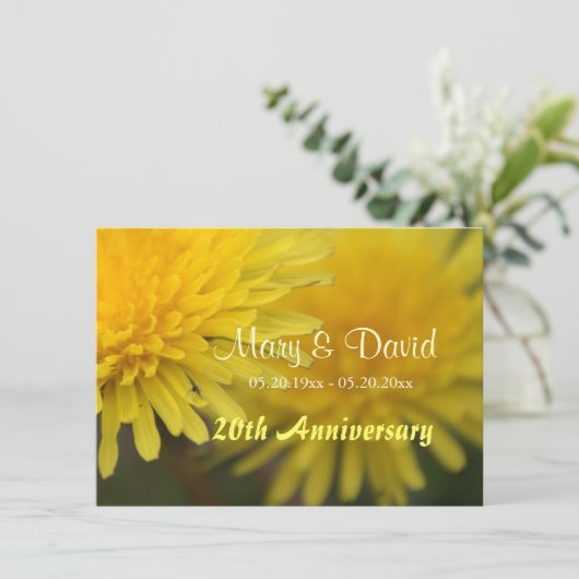 Mooie gele wilde bloem paardenbloem jubileum kaart (Staand voorkant)