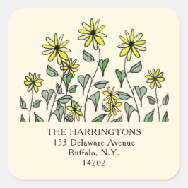 Mooie Gele Wilde Bloemen Leuke Vierkante Retouradr Sticker