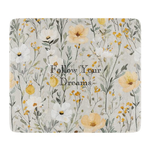 Mooie Gele Witte Bloemen Dromen Snijplank (Voorkant)
