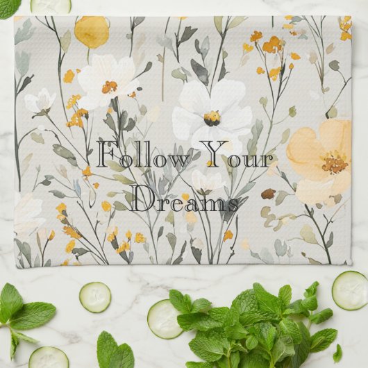Mooie Gele Witte Bloemen Dromen Theedoek (Gevouwen)