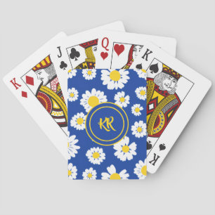 Mooie Gele Witte Madeliefjes Patroon Initialen Pokerkaarten