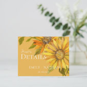 Mooie gele zonnebloem bloemenbruiloft informatiekaartje (Staand voorkant)