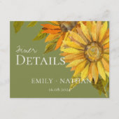 Mooie gele zonnebloem bloemenbruiloft informatiekaartje (Voorkant)