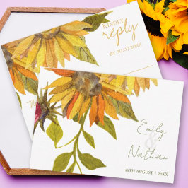 Mooie  gele zonnebloem bloemenbruiloft RSVP kaartje