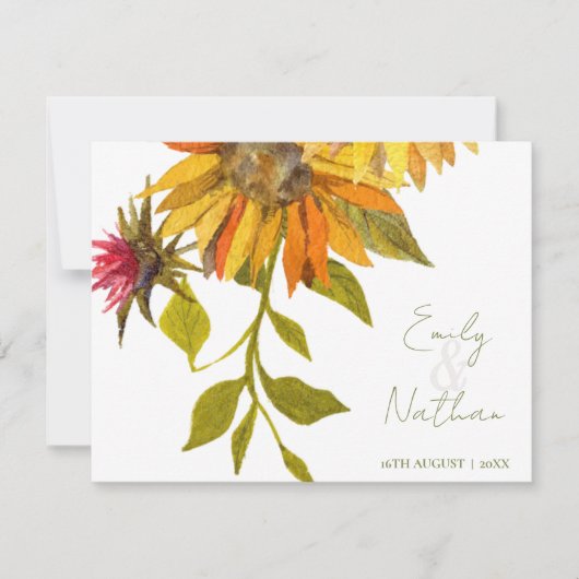 Mooie  gele zonnebloem bloemenbruiloft RSVP kaartje (Voorkant)