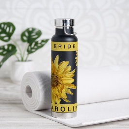 Mooie Gele Zonnebloem Bruid Naam Bruiloft Water B Waterfles