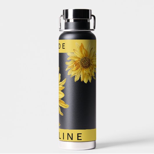 Mooie Gele Zonnebloem Bruid Naam Trouw Water B Waterfles (Achterkant)