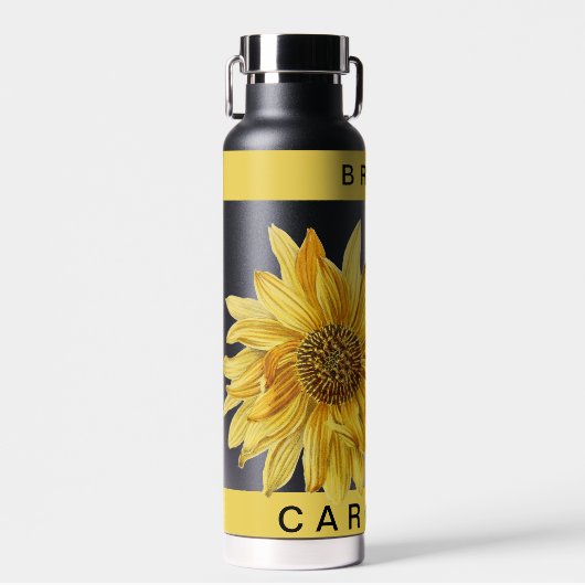 Mooie Gele Zonnebloem Bruid Naam Trouw Water B Waterfles (Voorkant)