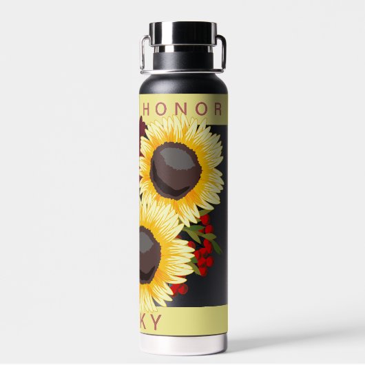 Mooie Gele Zonnebloem Bruidsmeisje Naam Bruiloft Waterfles (Achterkant)