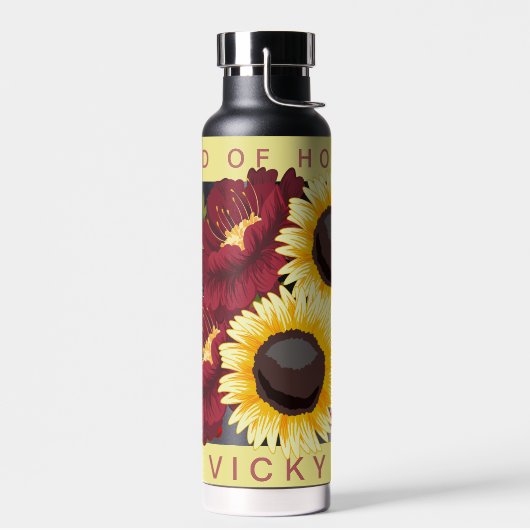 Mooie Gele Zonnebloem Bruidsmeisje Naam Bruiloft Waterfles (Links)