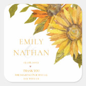 Mooie Gele Zonnebloem Elegante Bloemige Bruiloft Vierkante Sticker (Voorkant)