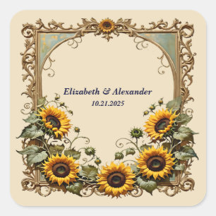 Mooie gele zonnebloem elegante trouw  vierkante sticker