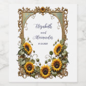 Mooie gele zonnebloem met kunstlijst bruiloft  wijn etiket (Enkel label)