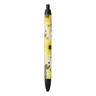 Mooie Gele Zonnebloem Tuin Bloemen Zwarte Inkt Pen