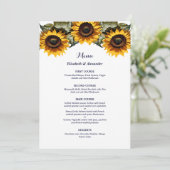Mooie gele zonnebloemen bruiloft menu (Staand voorkant)