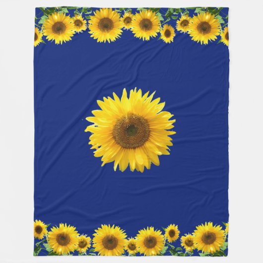 Mooie gele zonnebloemen op blauw fleece deken (Voorkant)