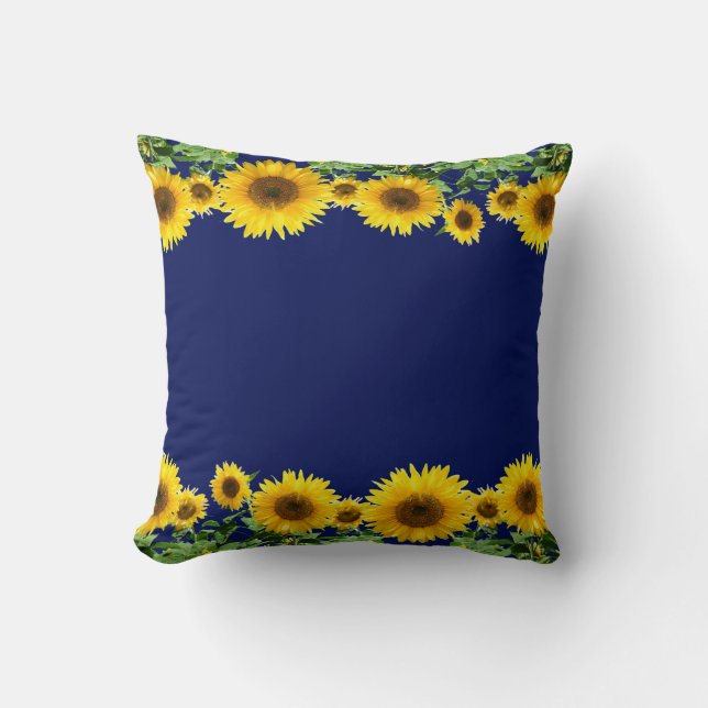 Mooie gele zonnebloemen op Navy Blue Kussen (Voorkant)