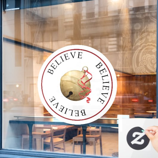 Mooie GELOOF Jingle Bell op witte kerst Raamsticker (Cafe Raam)