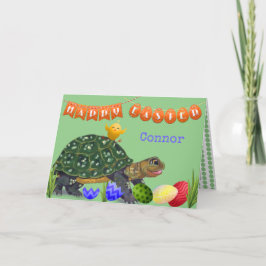 Mooie Gelukkig Pasen Schildpad Groen Kind Kids Aan Feestdagen Kaart