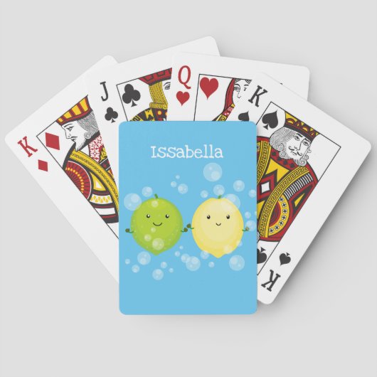 Mooie gelukkige citroen limoen cartoon illustratie pokerkaarten (Achterkant)