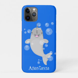 Mooie gelukkige narwal bellen cartoon illustratie Case-Mate iPhone case