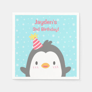 Mooie Gelukkige Pinguïn Verjaardagsfeest Servetten