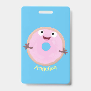 Mooie gelukkige roze glazuur donut cartoon badge