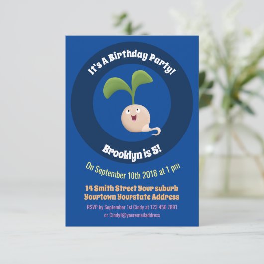 Mooie gelukkige zaailing cartoon illustratie kaart (Staand voorkant)