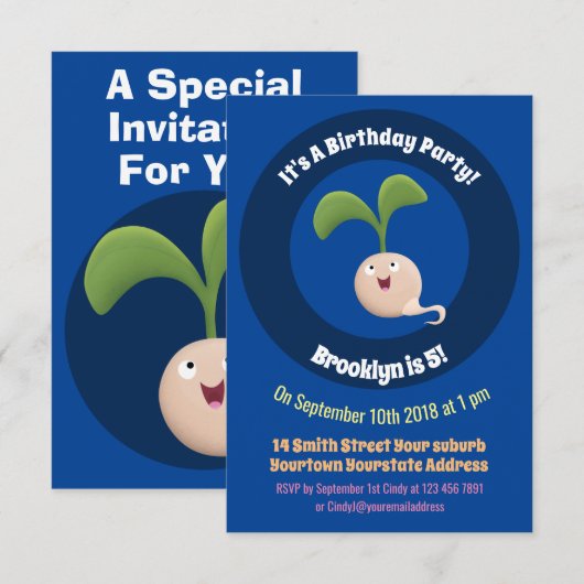 Mooie gelukkige zaailing cartoon illustratie kaart (Voorkant / Achterkant)