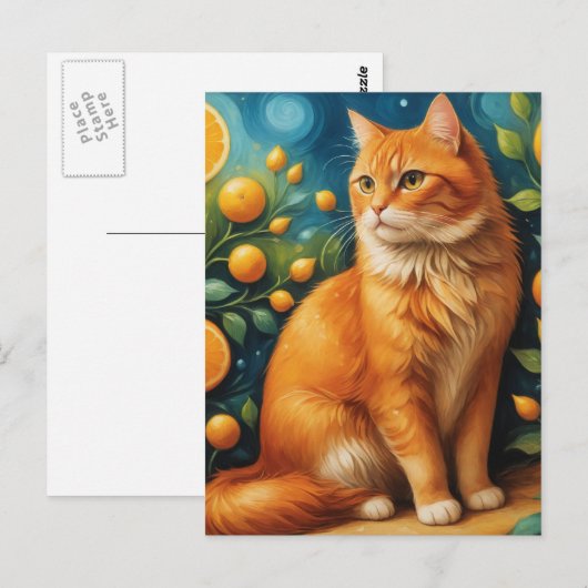 Mooie gemberkat in een Oranje Grove Briefkaart (Voorkant / Achterkant)
